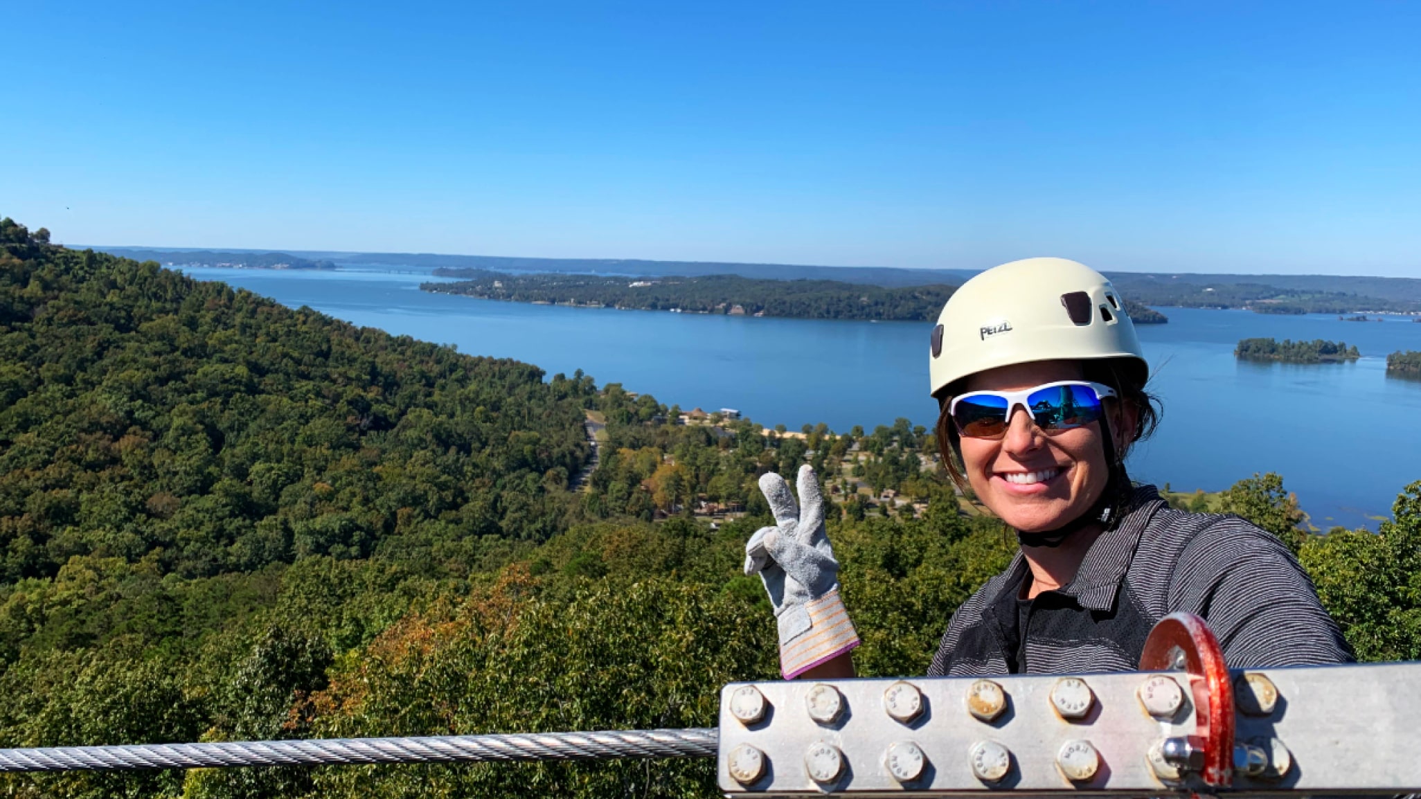 women ziplines in alabama next to lake guntersville