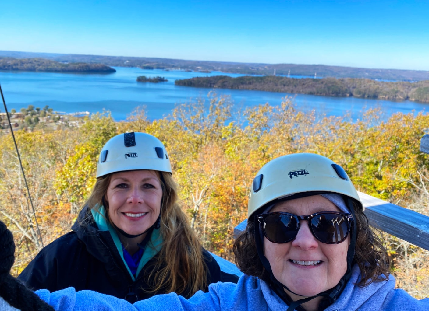 fall colors while ziplining at lake Guntersville